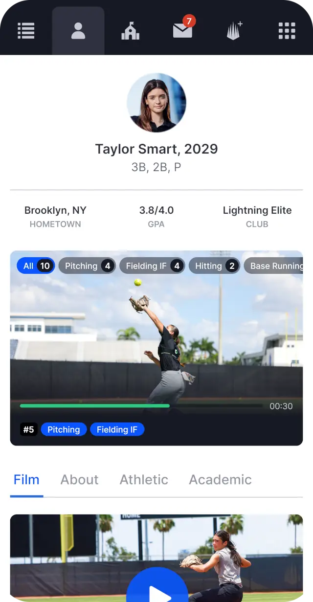 Softball athlete recruiting profile and accomplishments